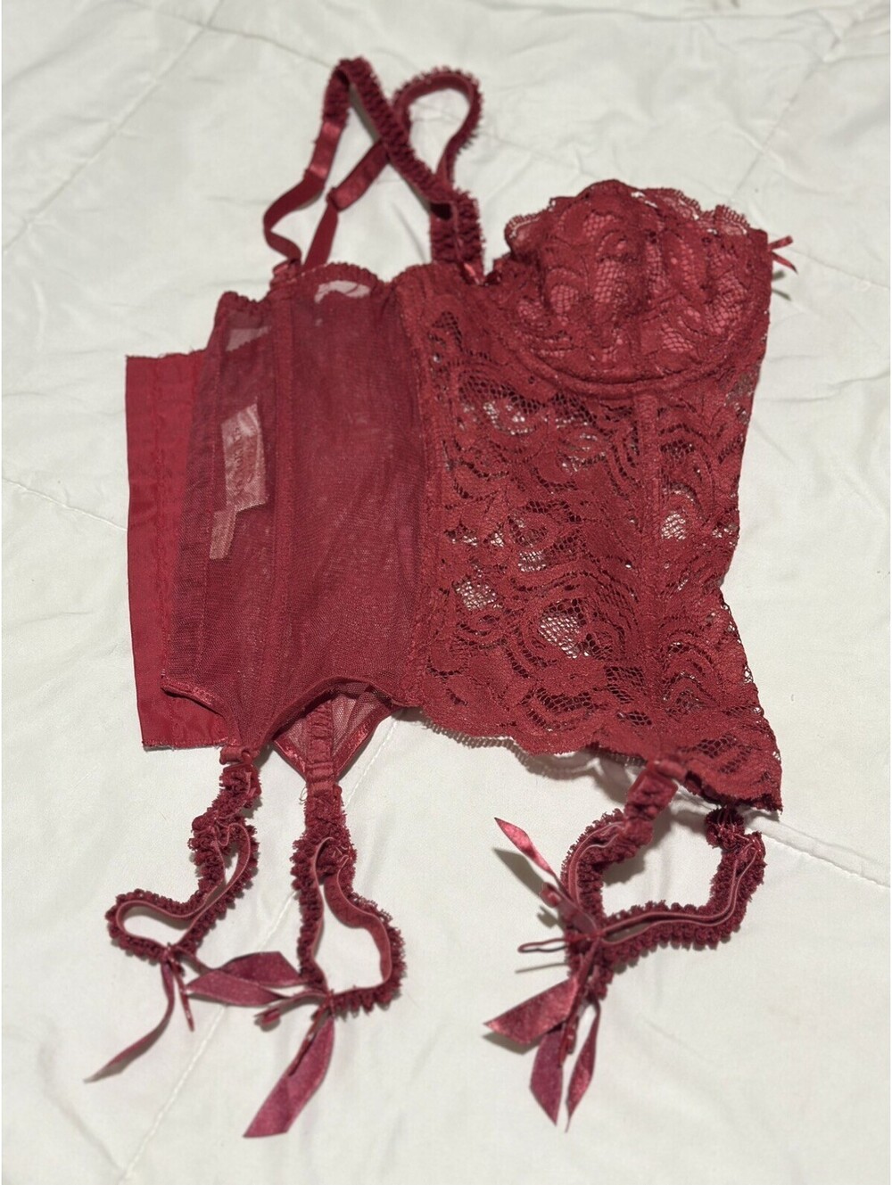 Vintage 90s Victorias Secret Gold Label Red Lace Garter Corset Bustier 34C 4209
